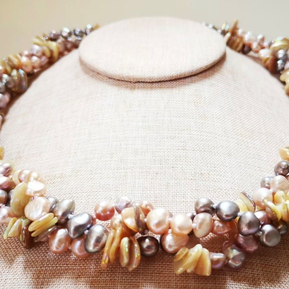 Baroque Pearl Necklace Grey Pink Twist Choker - Picture 2 of 7